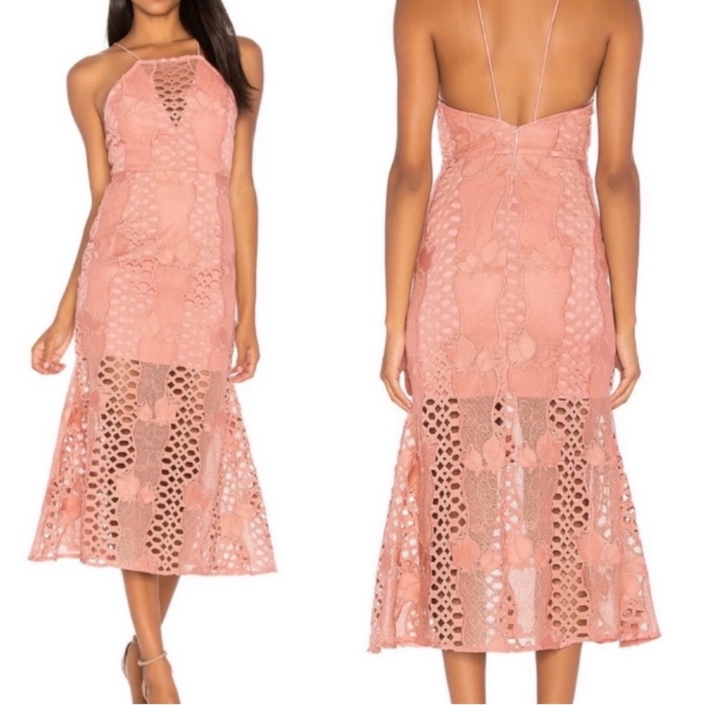 Endless Rose Mermaid Fit Lace Dress in Azalea Pink Small